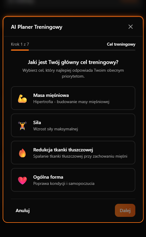 Lista planów treningowych w aplikacji FitPlanAI